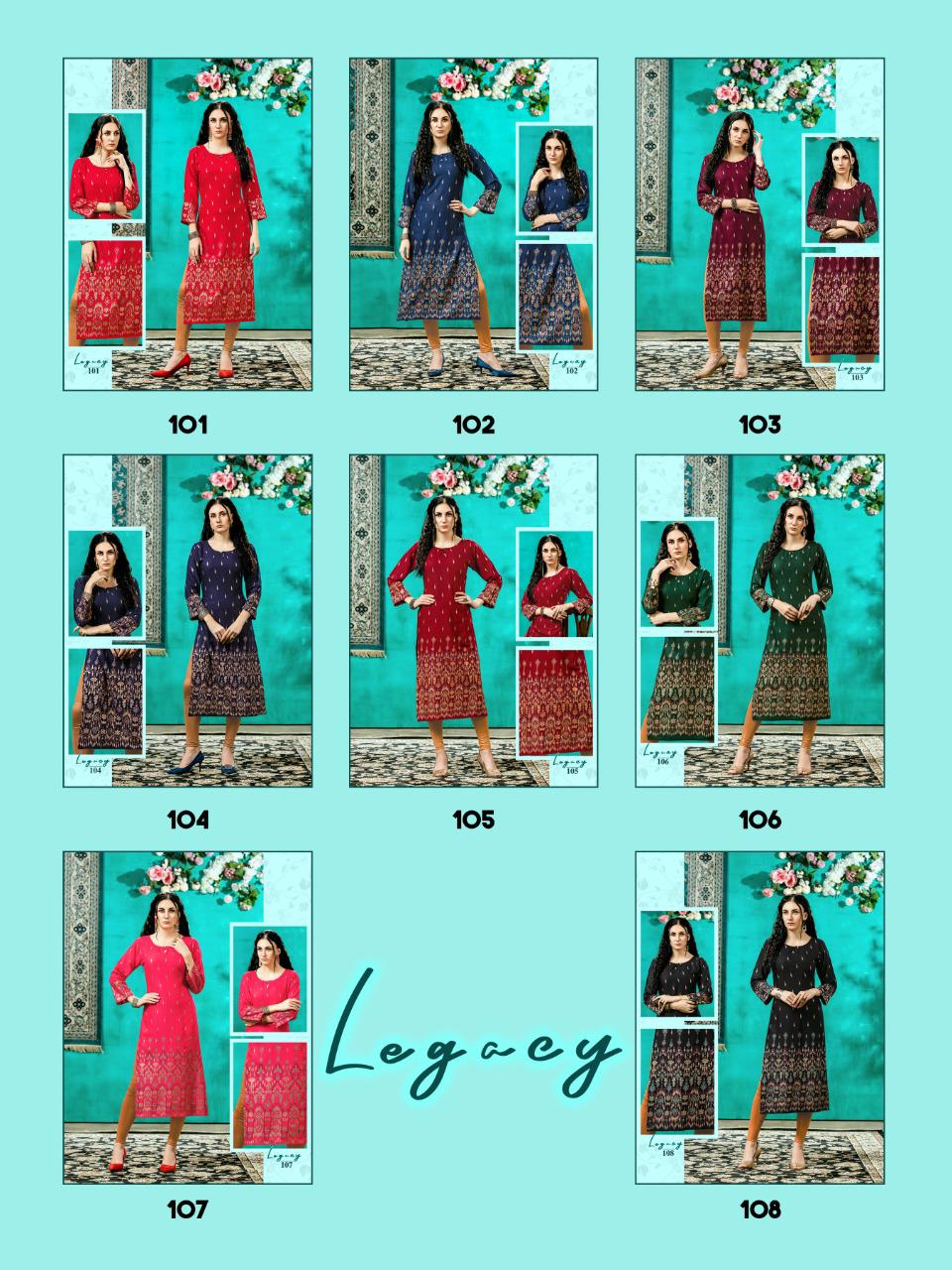 Legacy Latest Ethnic Wear Straight Cut Rayon Designer Kurti Collection